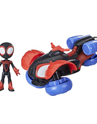 Marvel Spidey and His Amazing Friends Change 'N Go Techno-Racer and 4-Inch Miles Morales: Spider-Man Action Figure, 2 in 1 Vehicle, for Kids Ages 3 and Up, Frustration Free Packaging
