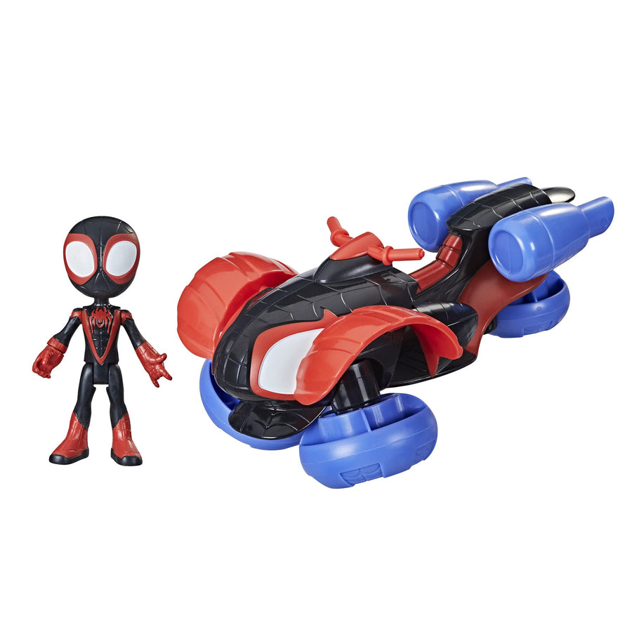 Marvel Spidey and His Amazing Friends Change 'N Go Techno-Racer and 4-Inch Miles Morales: Spider-Man Action Figure, 2 in 1 Vehicle, for Kids Ages 3 and Up, Frustration Free Packaging