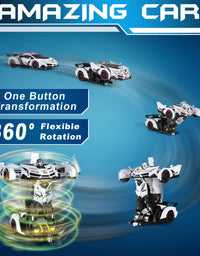 FDJ Remote Control Car - Transform Car Robot, One Button Deformation to Robot with Flashing Lights, 2.4Ghz 1:18 Scale Transforming Police Car Toy with 360 Degree Rotating Drifting for Boys and Girls
