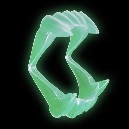 Skeleteen Glowing Clear Vampire Fangs - Glow in The Dark Transparent Dracula Teeth - 12 Pack