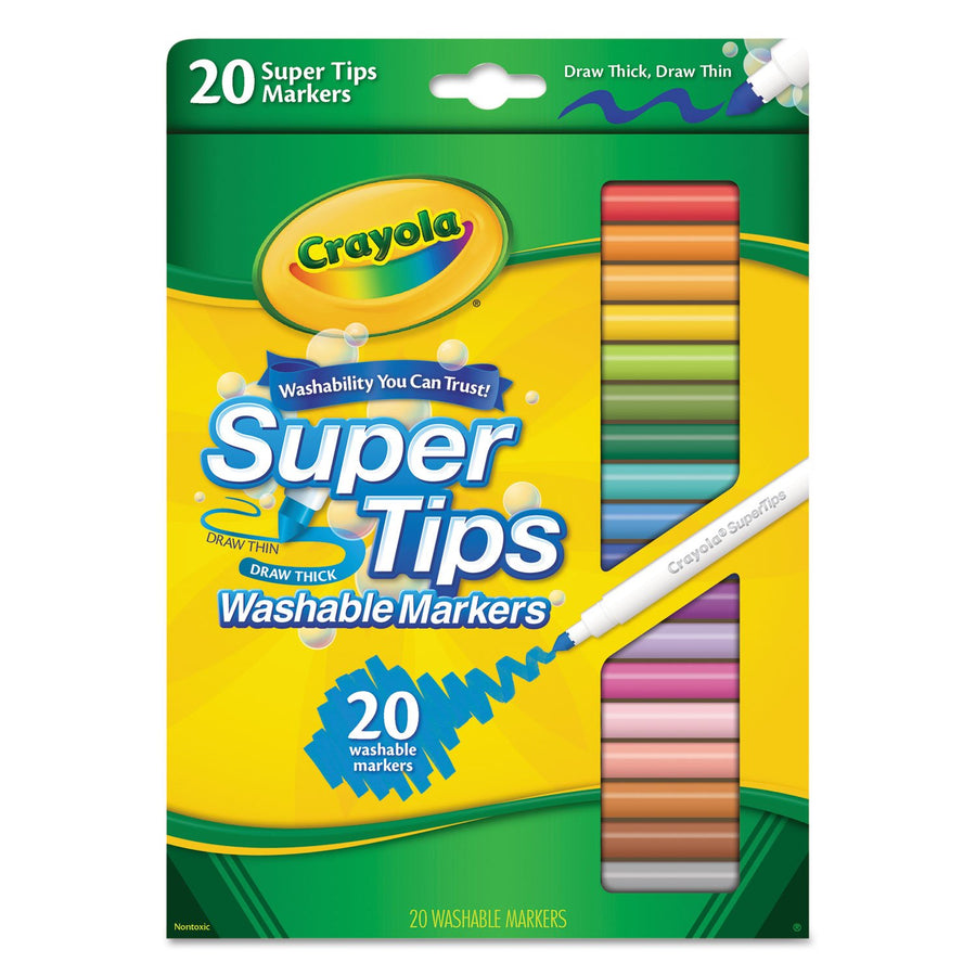 Crayola 588106 Washable Super Tips Markers, Assorted, 20/Set