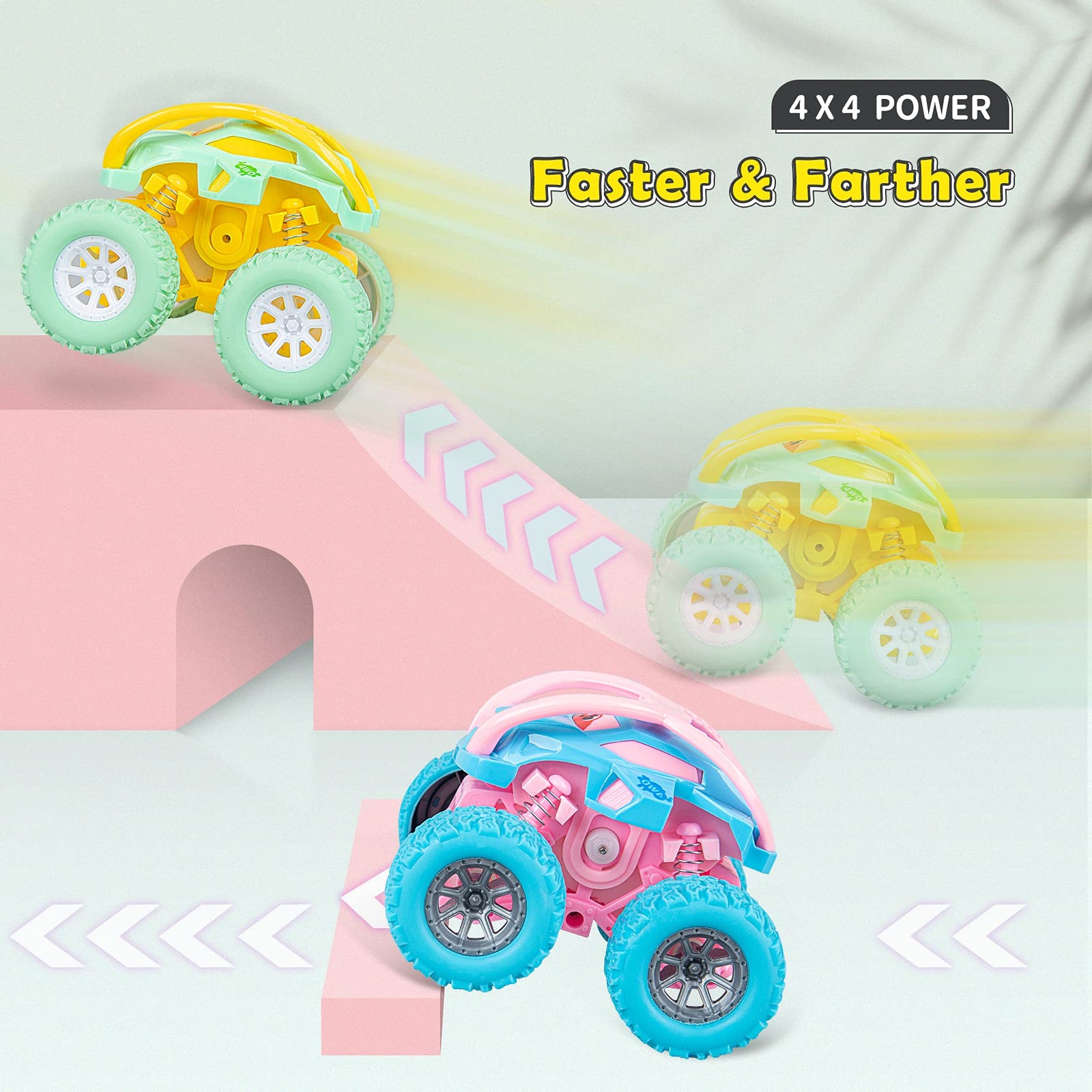 LODBY Cute Push & Go Double-Directions Vehicles Sets for Toddlers Gifts, 3 Pack