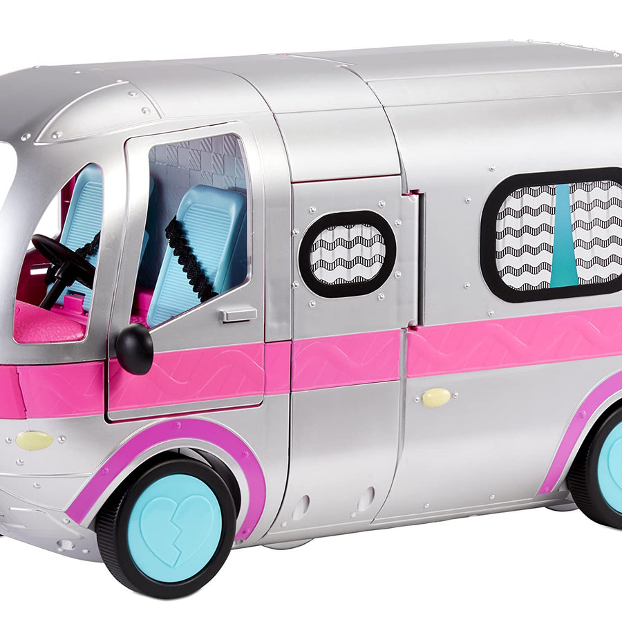LOL Surprise OMG Glamper Fashion Camper Doll Playset with 55+ Surprises, Fully-Furnished with Light Up Pool, Water Slide, Bunk Beds, Cafe, BBQ Grill, DJ Booth - Gift Toy for Girls Ages 4 5 6 7+ Years