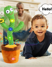 Kids Dancing Cactus Toys for Baby Boys and Girls, Talking Sunny Cactus Toy Electronic Plush Toy Singing, Record & Repeating What You Say with 120 English Songs and LED Lighting for Home Decor
