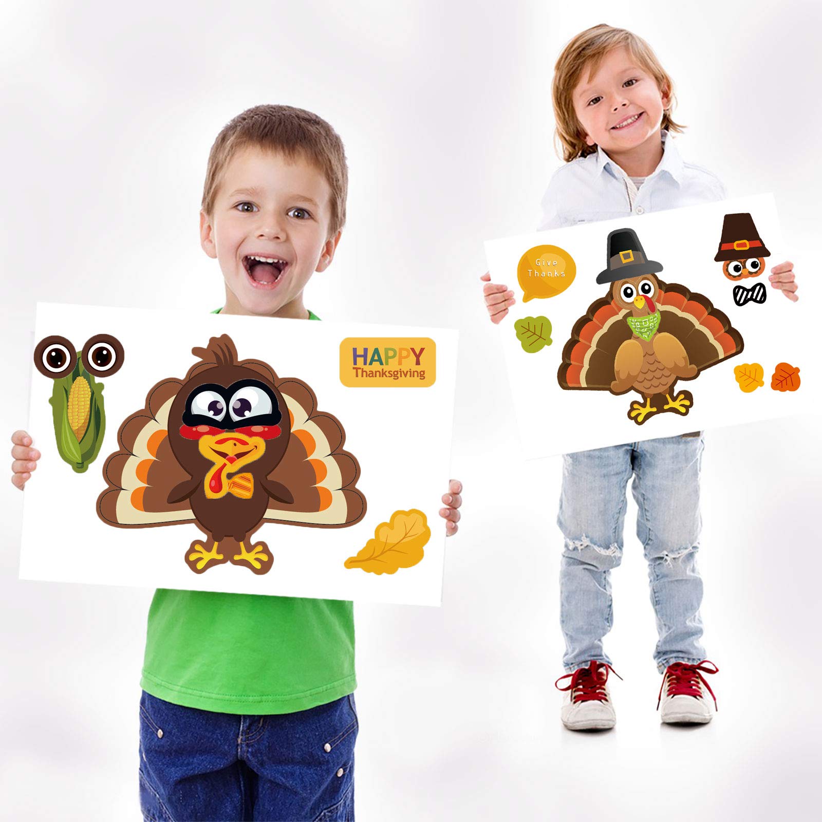 Make-A-Turkey Stickers Thanksgiving Party Favors Supplies 368pcs-DIY Stickers for Kids Turkey Games Crafts Stickers Autumn Fall Harvest Halloween Thanksgiving Decorations 32 Sheets