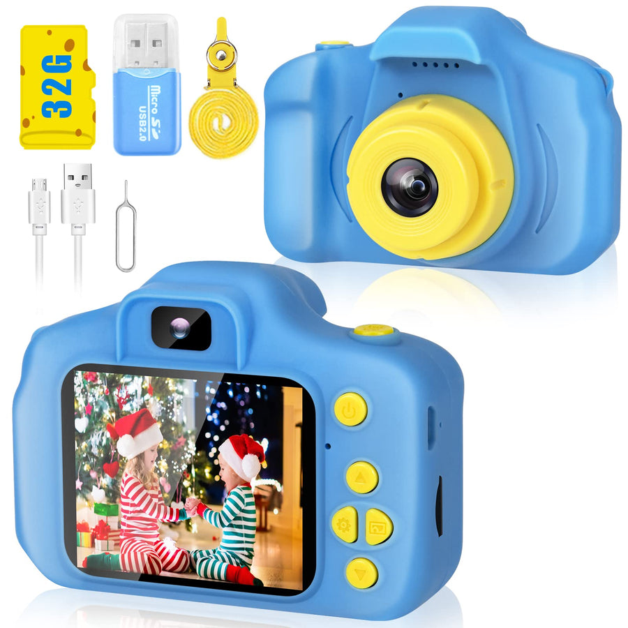 Desuccus Kids Camera Toddler Toys Christmas Birthday Gifts for Boys and Girls Kids Toys 3-9 Year Old HD Video Digital Video Camera for Toddler 5 Puzzle Games with 32GB SD Card (Blue)