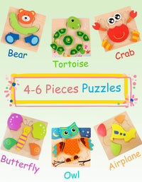 Wooden Puzzles for Toddlers 1-3 Toys Gifts for 1 2 3 Year Old Boys Girls, 6 Pack Animal Jigsaw Toddler Puzzles, Learning Educational Preschool Toys
