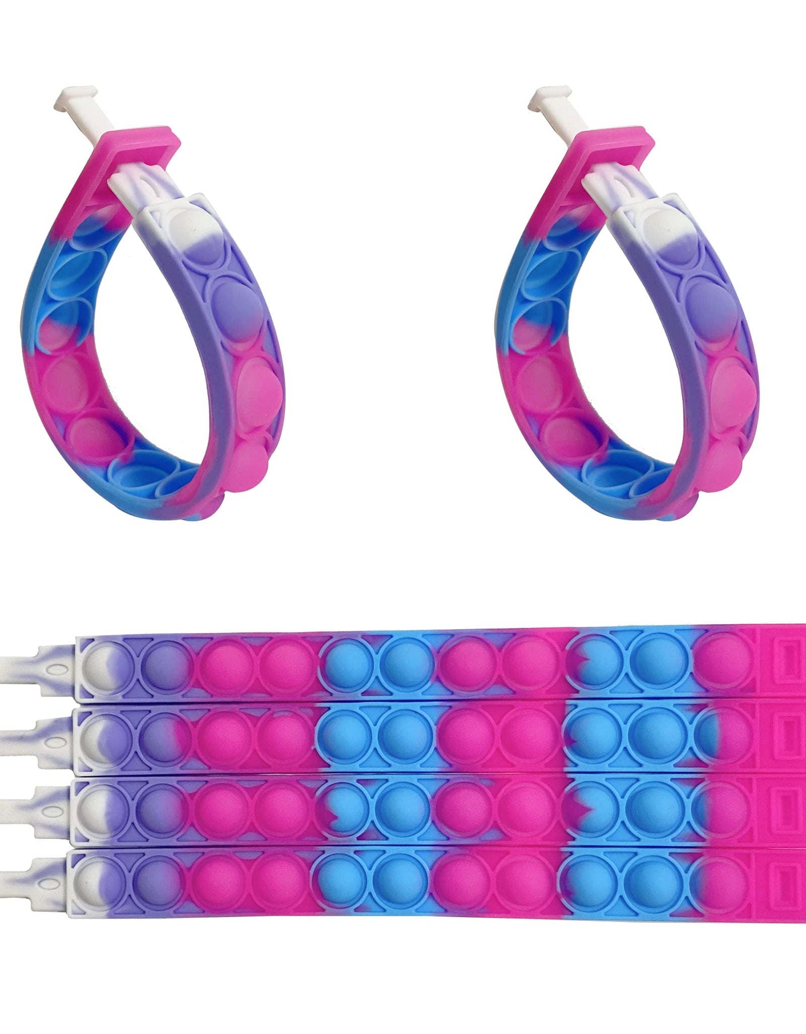 WQFXYZ 20PCS Push Pop Fidget Toy Fidget Bracelet, Durable and Adjustable, Multicolor Wristband Push Pop Stress Relief Sensory Fingertip Toys for Kids and Adults (20 pcs Bracelet)