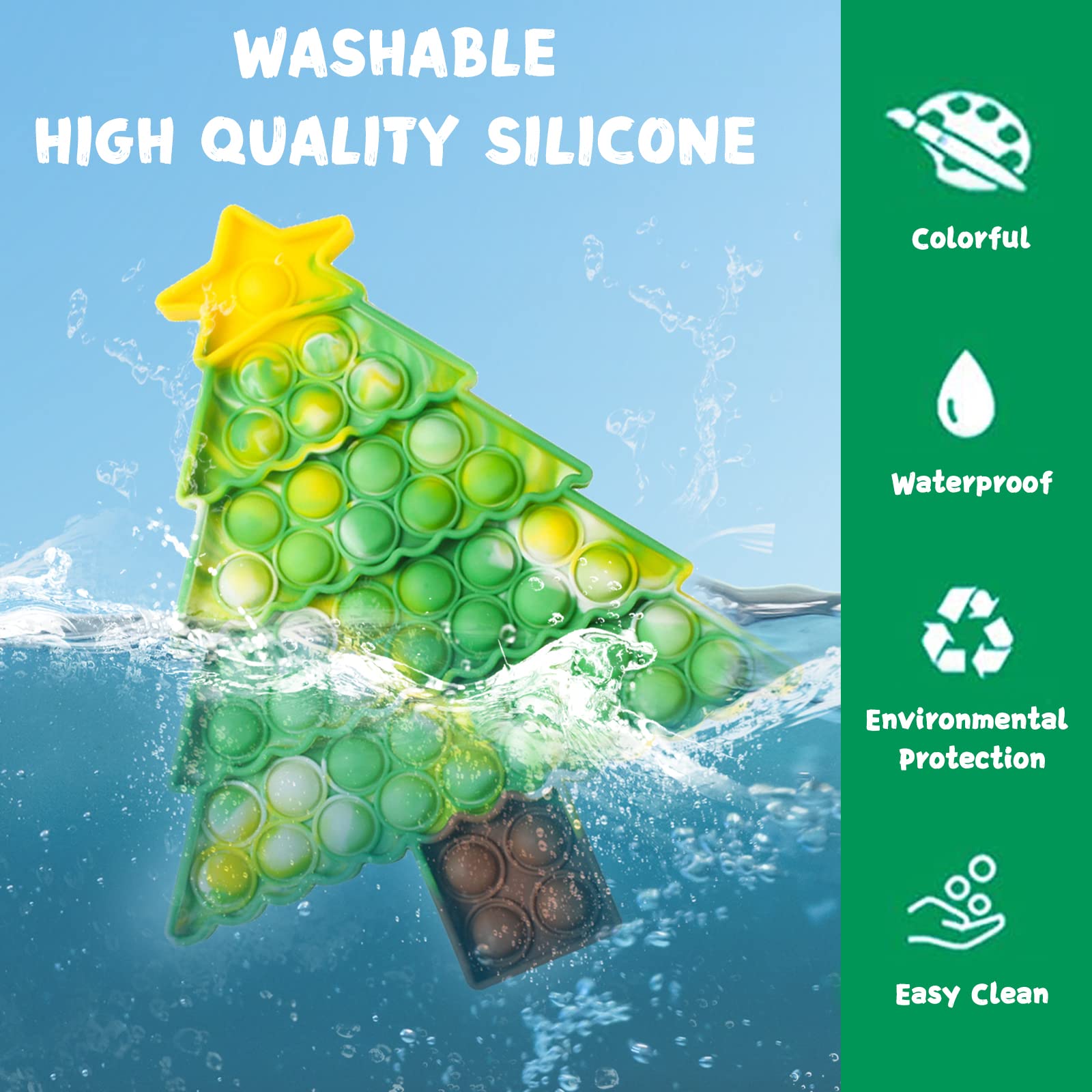 6Pack Christmas Pop Fidget Toys Pack for Kids Girls Boys with 2 Keychain its Push Bubble Sensory Toy Poppers Christmas Stockings Party Gifts Stress Autism Relief for Adults