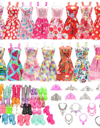 BARWA 32 pcs Doll Clothes and Accessories 10 pcs Party Dresses 22 pcs Shoes, Crown, Necklace Accessories for 11.5 inch Doll
