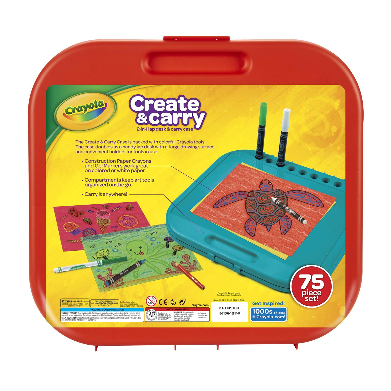 Crayola Create 'N Carry Art Set, 75 Pieces, Art Gift for Kids, Ages 5 & Up