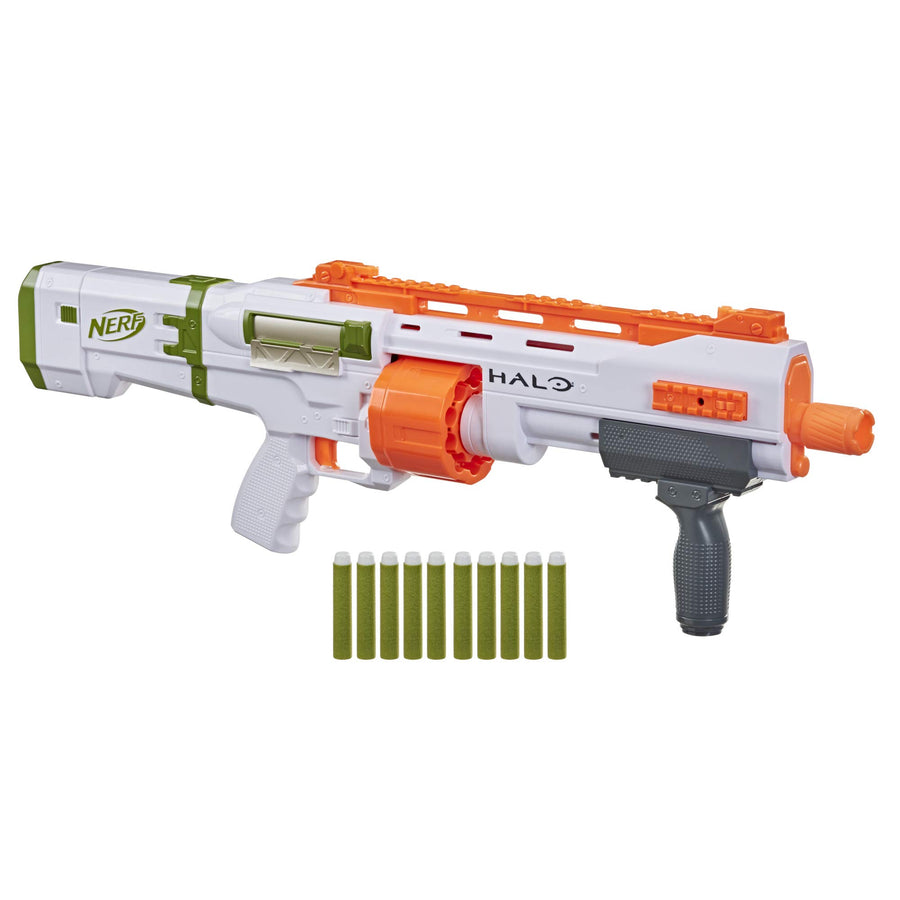 NERF Halo Bulldog SG Dart Blaster -- Pump-Action, Rotating 10-Dart Drum, Tactical Rails, 10 Official Elite Darts, Skin Unlock Code