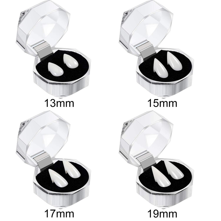 Zhanmai 4 Pairs Vampire Fangs Fake Teeth with Teeth Pellets for Cosplay Props, White (13 mm, 15 mm, 17 mm, 19 mm)