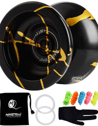 MAGICYOYO N11 Professional Unresponsive Yoyo N11 Alloy Aluminum YoYo Ball (Black with Golden) with Bag, Glove and 5 Strings
