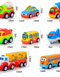 9 pcs Cars Toys for 2 3 4 5 Years Old Toddlers, Big Carrier Truck with 8 Small Cartoon Pull Back Cars, Colorful Assorted Vehicles, Transport Truck with Sound and Light, Best Gift for Boy and Girl
