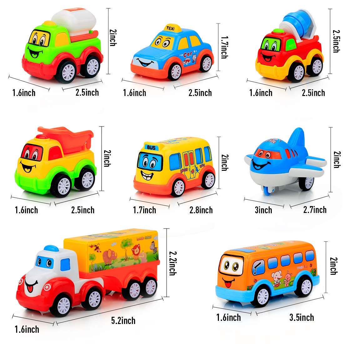 9 pcs Cars Toys for 2 3 4 5 Years Old Toddlers, Big Carrier Truck with 8 Small Cartoon Pull Back Cars, Colorful Assorted Vehicles, Transport Truck with Sound and Light, Best Gift for Boy and Girl