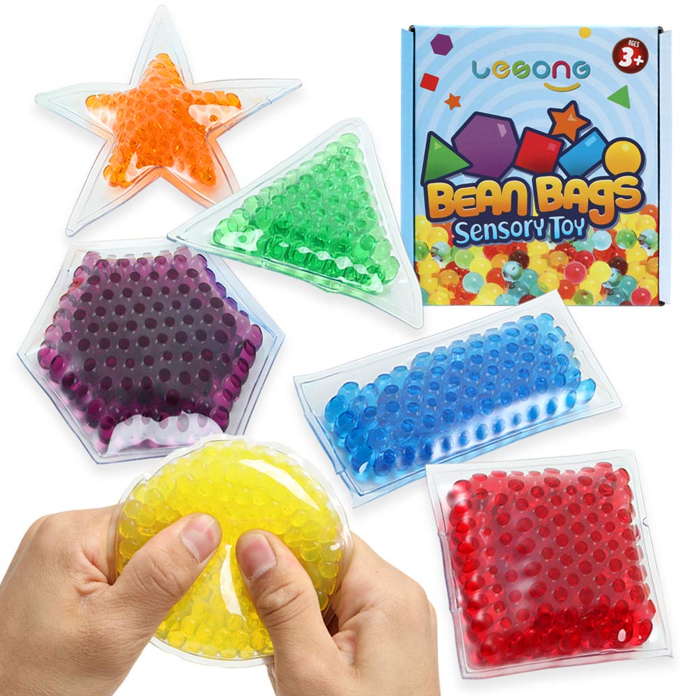 Sensory Water Beads Toy for Kids 6 Pack, Shapes Learning Toy for Toddlers, Fidget Stress Balls for Autism/ Anxiety Relief for Adults,Bean Bags Great for Cornhole Tossing Carnival Backyard Outdoor Game