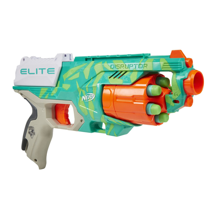 NERF Elite Disruptor Blaster - 6-Dart Rotating Drum, 6 Official Elite Darts, Slam Fire, Dynamic Green (Amazon Exclusive)