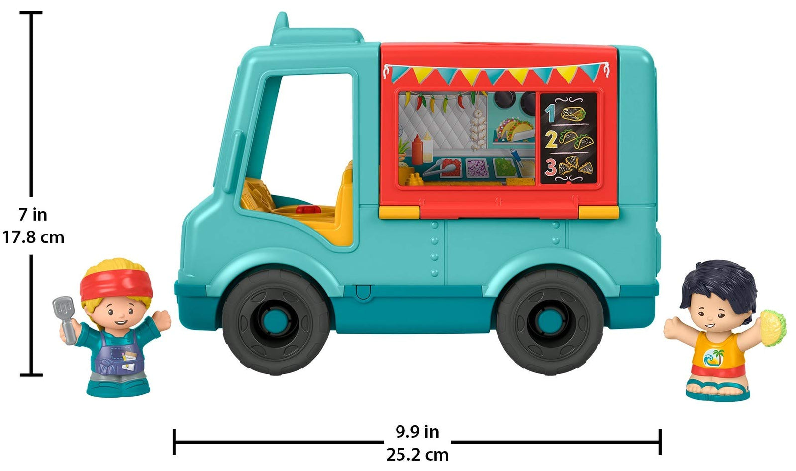 Fisher-Price Little People Serve It Up Food Truck, Push-Along Musical Toy Vehicle with Figures for Toddlers and Preschool Kids Ages 1-5 Years