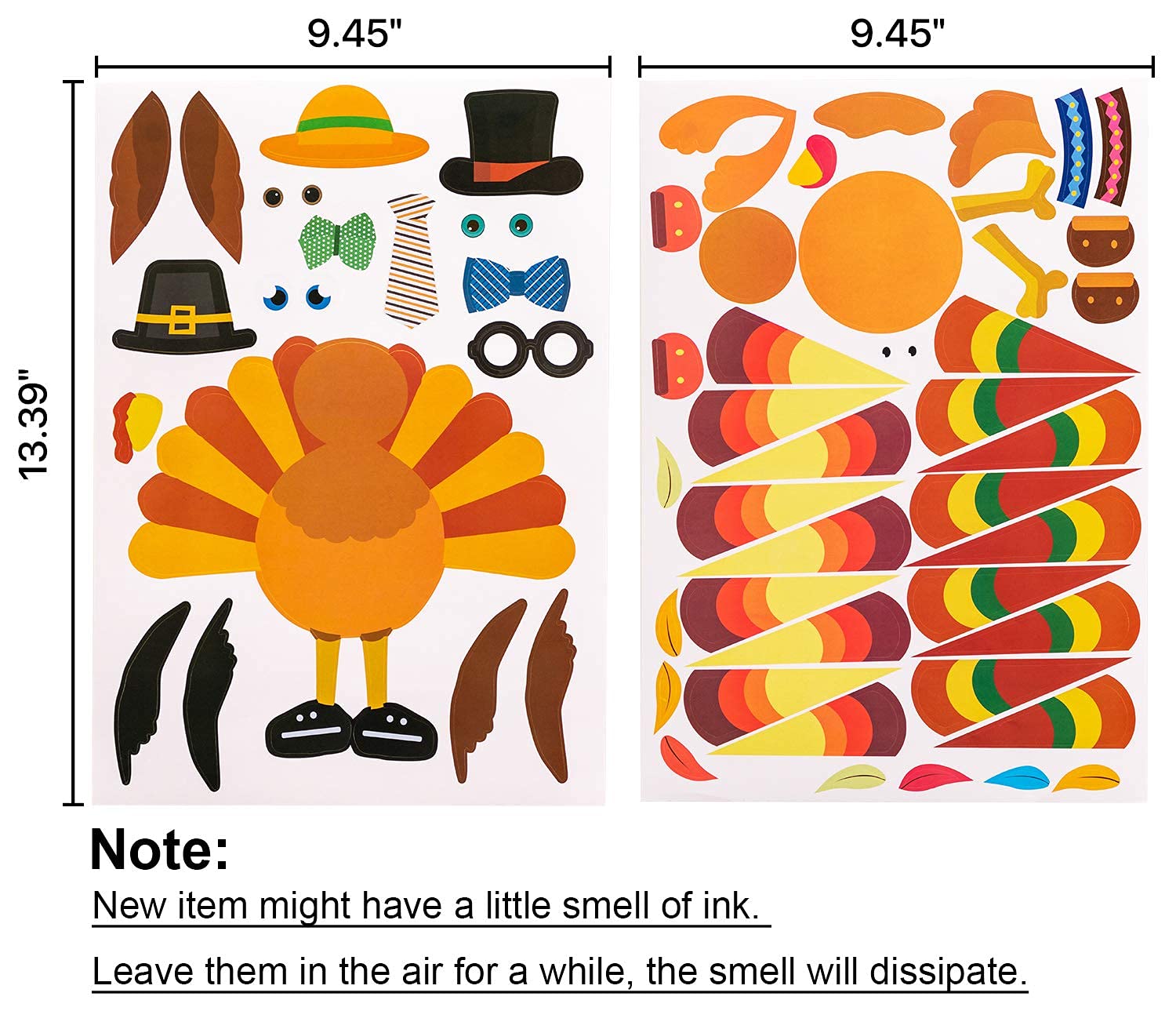 Make-A-Turkey Stickers Thanksgiving Party Games/Favors/Supplies - Set Of 36