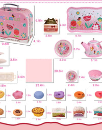 PRE-WORLD Tea Party Set for Little Girls, Princess Tea Time Toy Including Dessert,Cookies,Doughnut,Teapot Tray Cake, Tablecloth & Carrying Case,Kids Kitchen Pretend Play for Girls Boys Age 3-6
