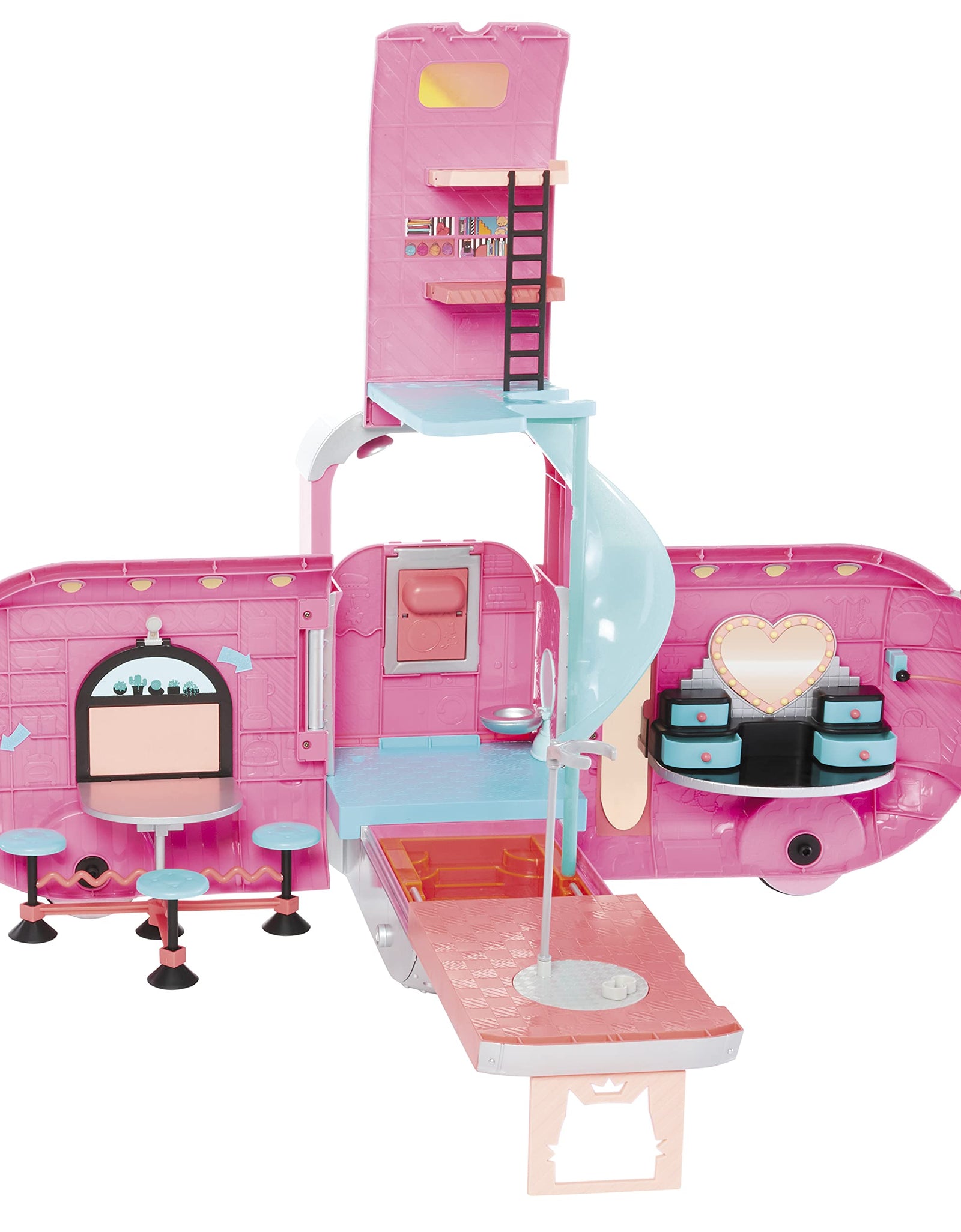 LOL Surprise OMG Glamper Fashion Camper Doll Playset with 55+ Surprises, Fully-Furnished with Light Up Pool, Water Slide, Bunk Beds, Cafe, BBQ Grill, DJ Booth - Gift Toy for Girls Ages 4 5 6 7+ Years