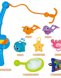 Bath Toy, Fishing Floating Squirts Toy and Water Scoop with Organizer Bag(8 Pack), KarberDark Fish Net Game in Bathtub Bathroom Pool Bath Time for Kids Toddler Baby Boys Girls, Bath Tub Spoon

