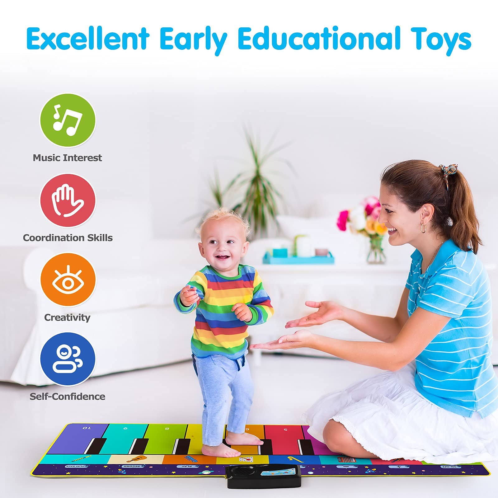 Joyjoz Floor Piano Baby Music Toys with 100 Plus Melodies Anti Slip Kids Piano Mat Soft Keyboard Piano Early Education Toys for Baby Boys Girls Toddler Kids Birthday Christmas