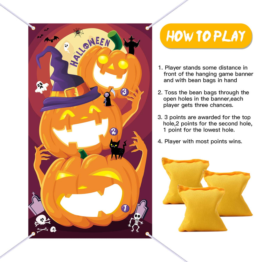 Halloween Toss Games Pumpkin Bean Bag Party Games Halloween Games for Kids Party with 3 Bean Bags for Kids Party Decoration