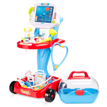Best Choice Products Play Doctor Kit for Kids, Pretend Medical Station Set for Boys & Girls with Carrying Case, 17 Accessories Mobile Cart, LED EKG, Thermometer, Stethoscope, Pulse Machine