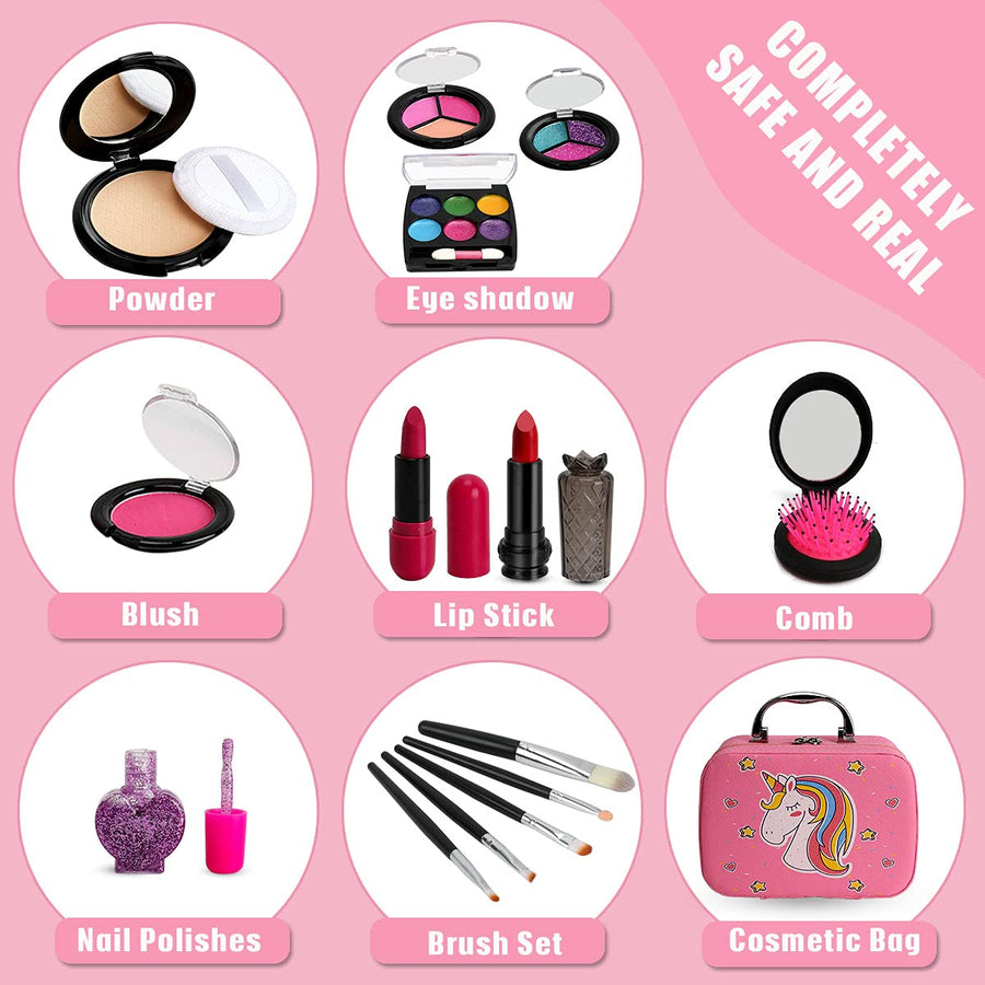 Kids Makeup Kit for Girls, Washable Makeup Kit, Real Play Kids Makeup Set Princess Play Birthday 3 4 5 6 Gift for Little Girls Toys