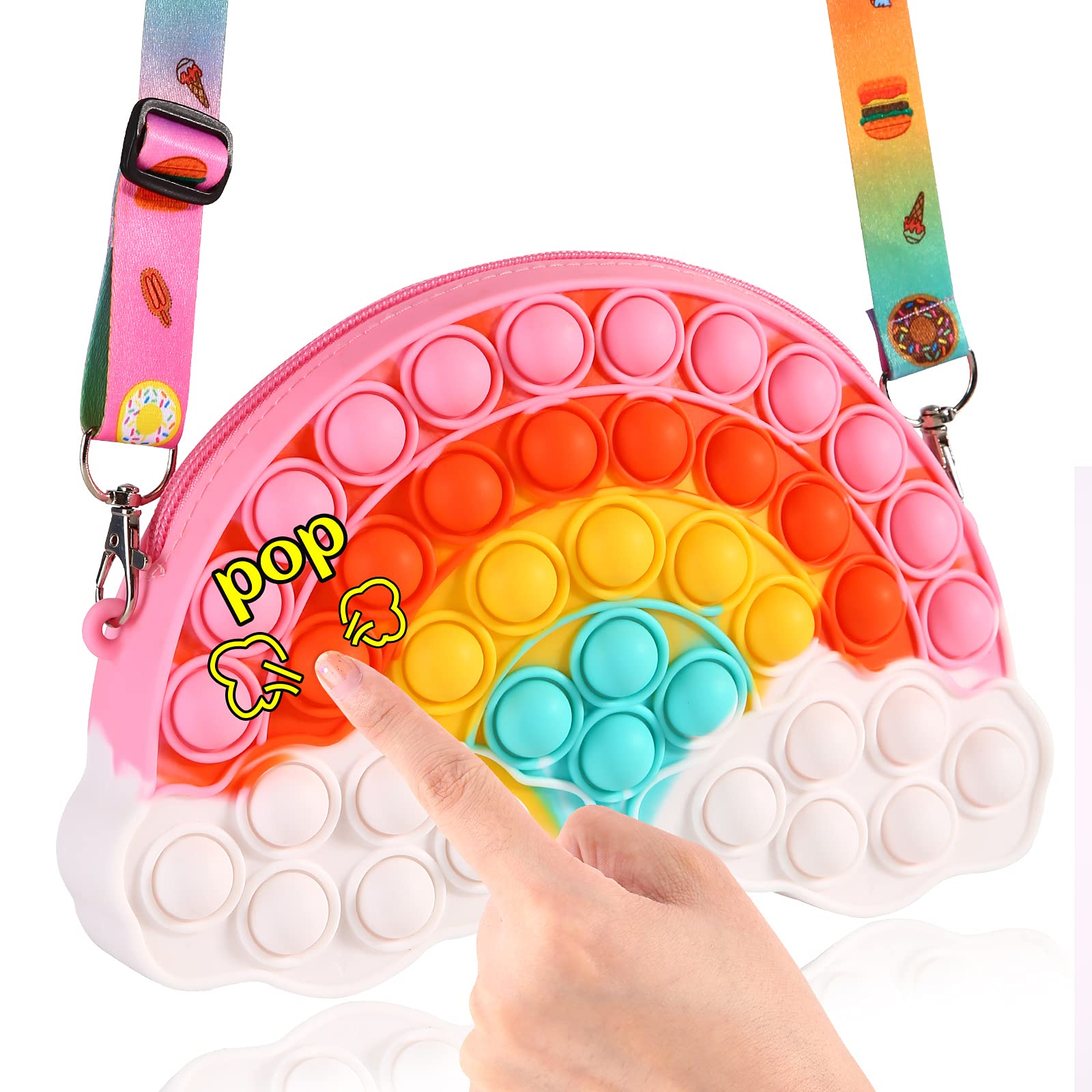 Pop Purse Fidget Toy for Girls, Rainbow pop Fidget Bag Party Favors, Pop Sensory School Supplies Birthday Party Gifts