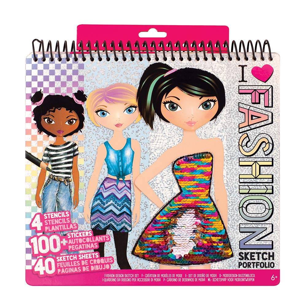 Fashion Angels Fashion Design Sketch Portfolio (11451), Sketch Book for Beginners, Fashion Sketch Pad with Stencils and Stickers For Kids 6 and Up