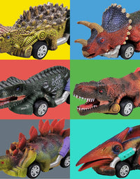 DINOBROS Dinosaur Toy Pull Back Cars, 6 Pack Dino Toys for 3 Year Old Boys and Toddlers, Boy Toys Age 3,4,5 and Up, Pull Back Toy Cars, Dinosaur Games with T-Rex

