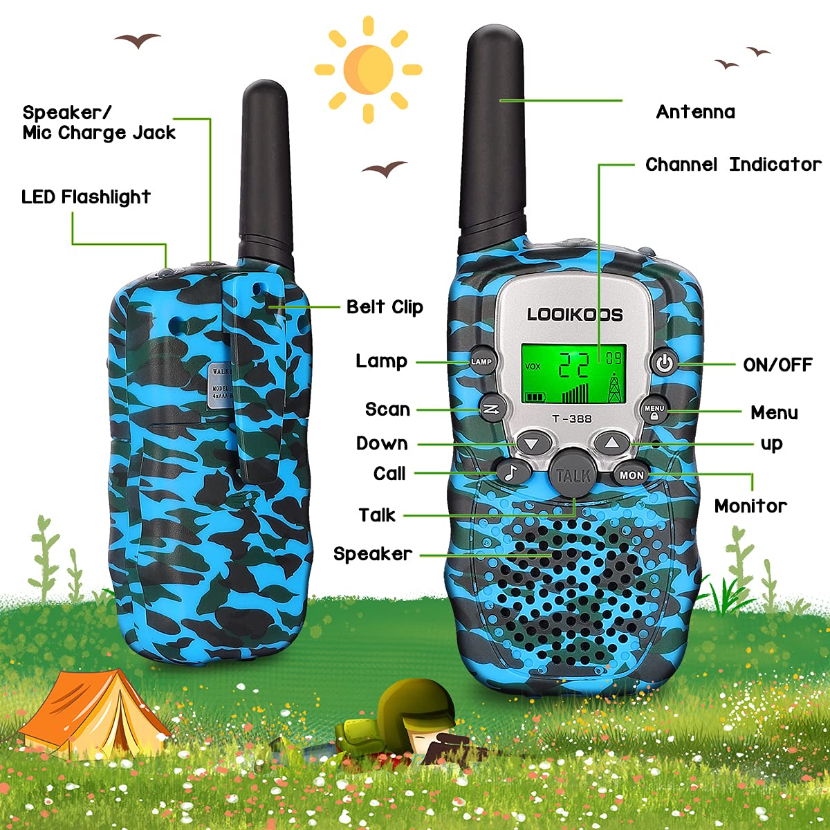 LOOIKOOS Walkie Talkies for Kids, 3 KMs Long Range Children Walky Talky Handheld Radio Kid Toy Best Gifts for Boys and Girls 3 Pack