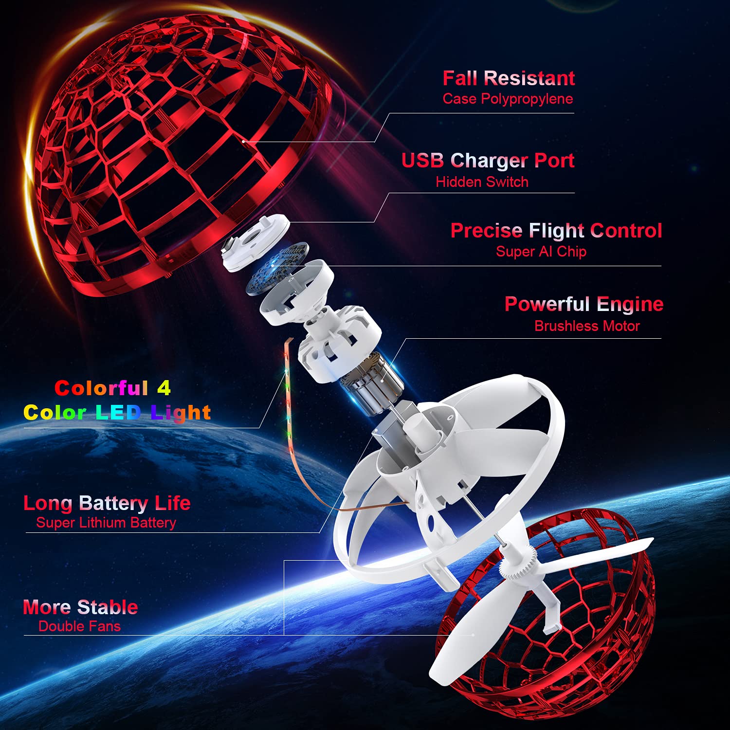 Flying Toys That Brings Magic into Reality Outdoor Cool Things Toys Flying Orb Ball Spinner Flynova Pro Hand Spinner Drones Ball Boomerang Fly Spinners Soring Fly Orb Nova Blue Hover UFO Drone Space