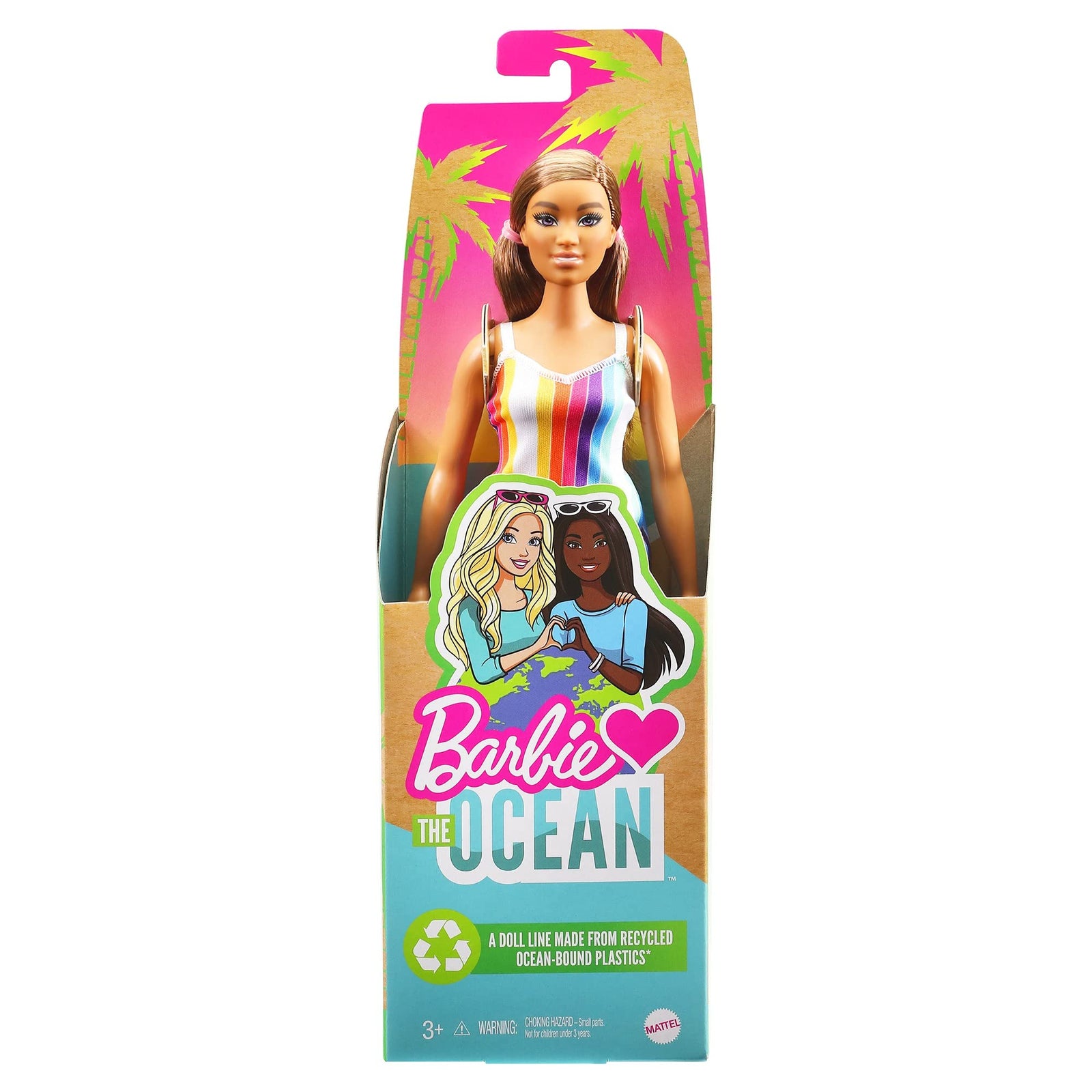 Barbie Loves The Ocean Beach-Themed Doll (11.5-inch Blonde), Made from Recycled Plastics, Wearing Fashion & Accessories, Gift for 3 to 7 Year Olds