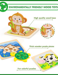 TOY Life Wooden Puzzles for Toddlers 1-3, Baby Puzzles Montessori Toy Toddler Gifts for 1 2 3 Year Old Girls Boys, 8 Animal Shape Puzzles for Kids Age 2-4, STEM Educational Learning Toy for Toddler
