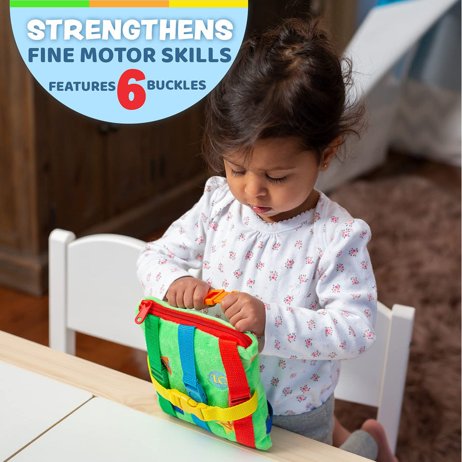 Buckle Toy - Buster Square - Learning Activity Toy - Develop Fine Motor Skills and Problem Solving - Easy Travel Toy