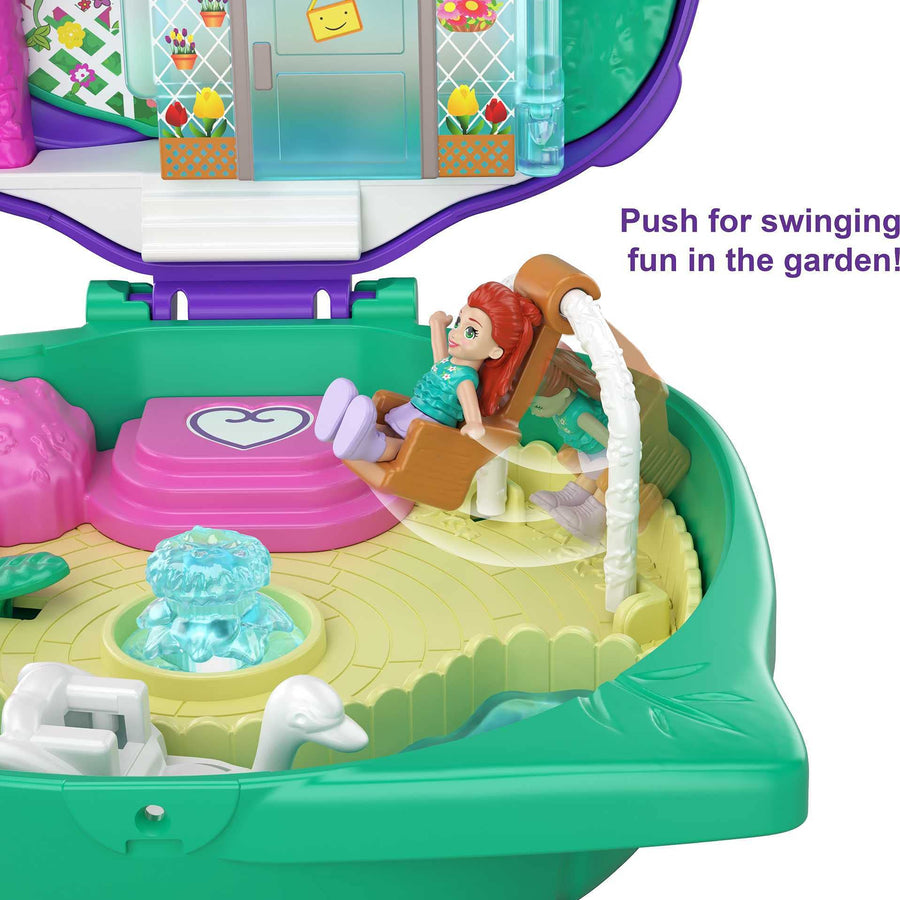 Polly Pocket Pocket World Lil’ Ladybug Garden Compact with Fun Reveals, Micro Polly and Lila Dolls, Wheelbarrow with Flowers and Sticker Sheet for Ages 4 and Up [Amazon Exclusive]