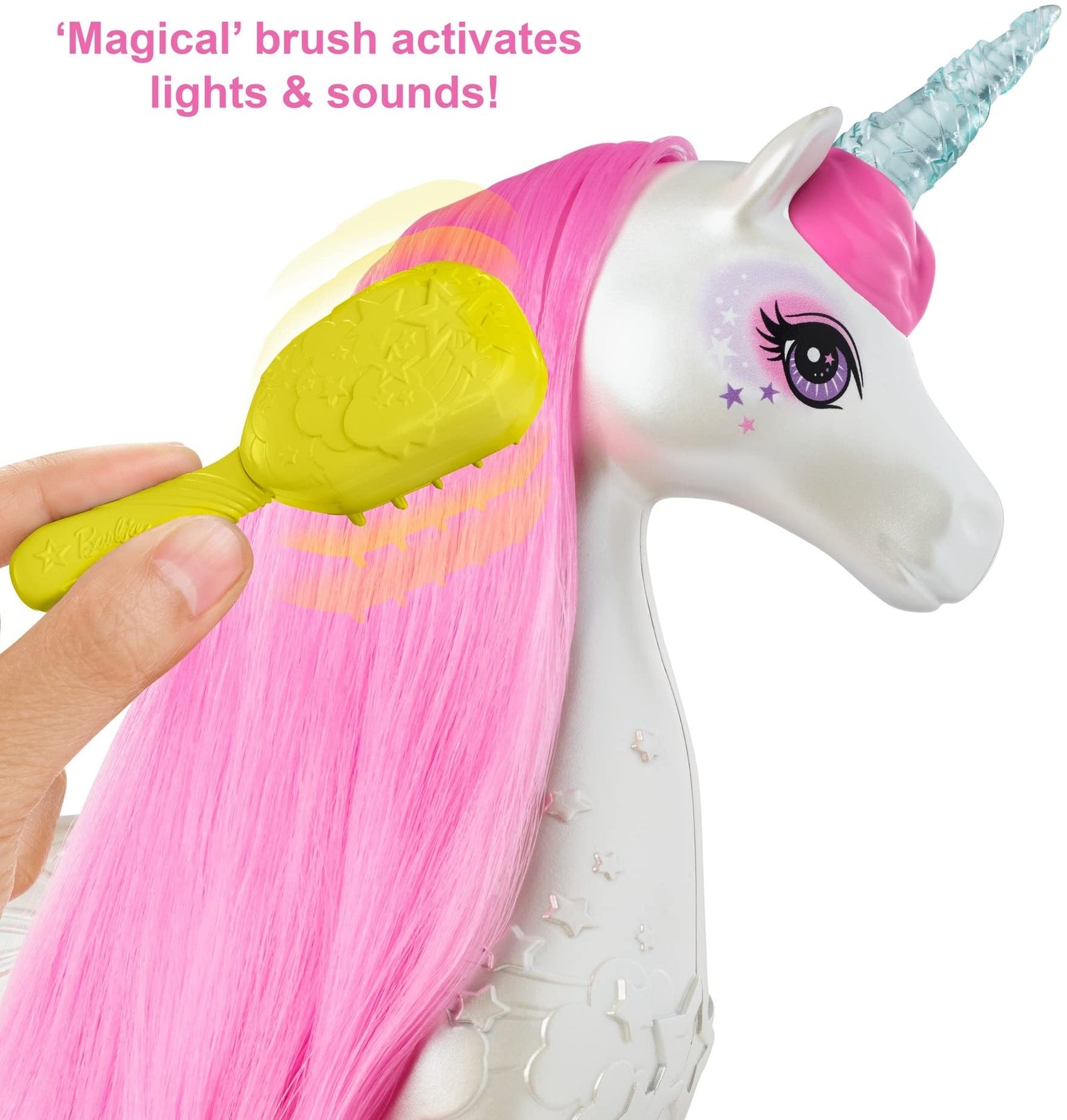 Barbie Dreamtopia Brush 'n Sparkle Unicorn with Lights and Sounds, White with Pink Mane and Tail, Gift for 3 to 7 Year Olds [Amazon Exclusive]