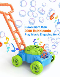 JUMELLA Lawn Mower Bubble Machine for Kids - Automatic Bubble Mower with Music, Baby Activity Walker for Outdoor, Push Toys for Toddler, Christmas Birthday Gifts for Preschool Boys Girls 2-6 Years Old
