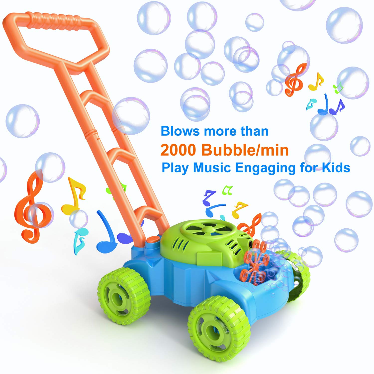 JUMELLA Lawn Mower Bubble Machine for Kids - Automatic Bubble Mower with Music, Baby Activity Walker for Outdoor, Push Toys for Toddler, Christmas Birthday Gifts for Preschool Boys Girls 2-6 Years Old