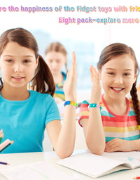 8 Pcs Stress Relief Wristband Fidget Toys, Wearable Push Pop Bubble Sensory Fidget Hand Finger Press Silicone Bracelet Toy (Rainbow-A)
