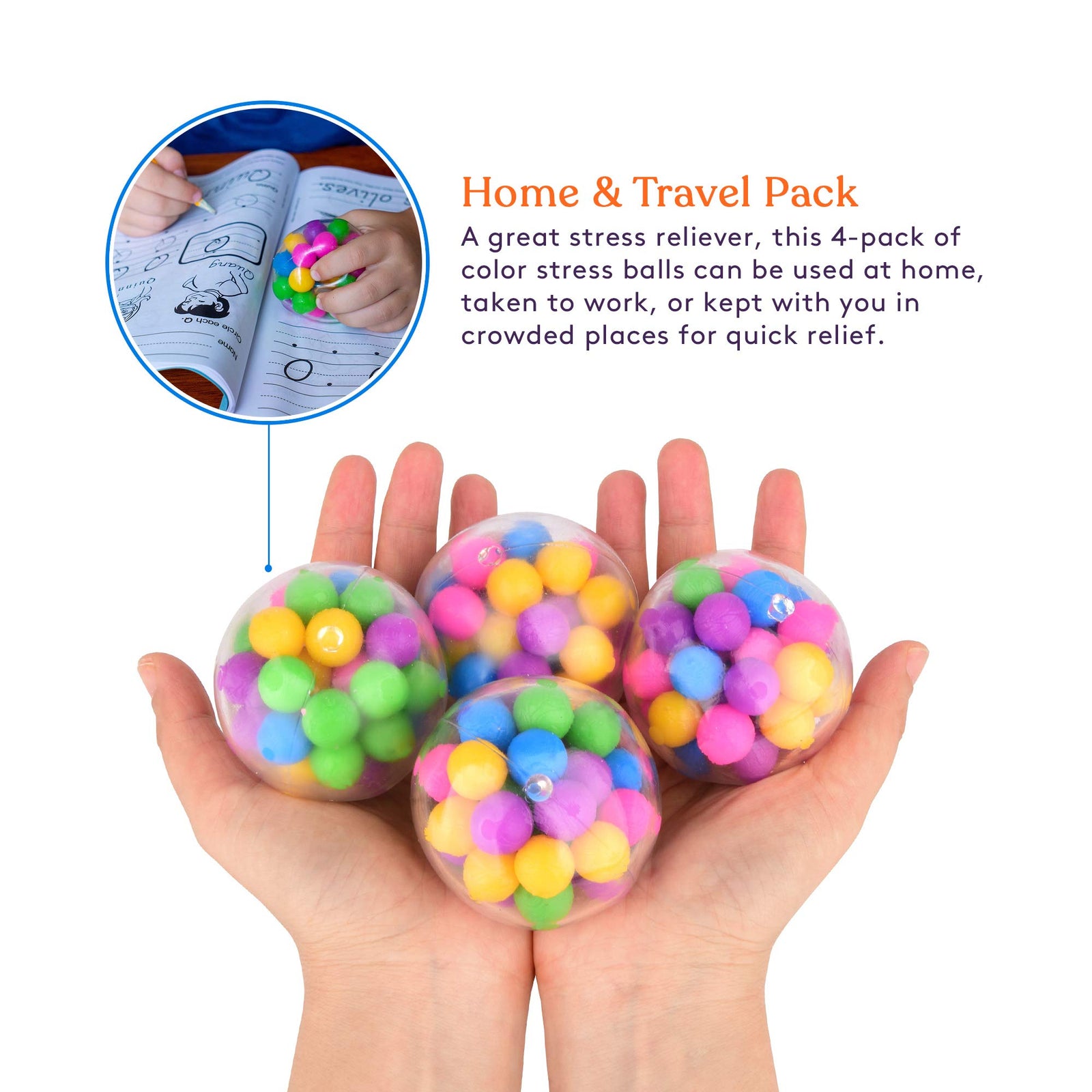 DNA Squish Stress Balls (4-Pack) Squeeze, Color Sensory Toy - Relieve Tension, Stress - Home, Travel and Office Use - Fun for Kids and Adults (Squishy)