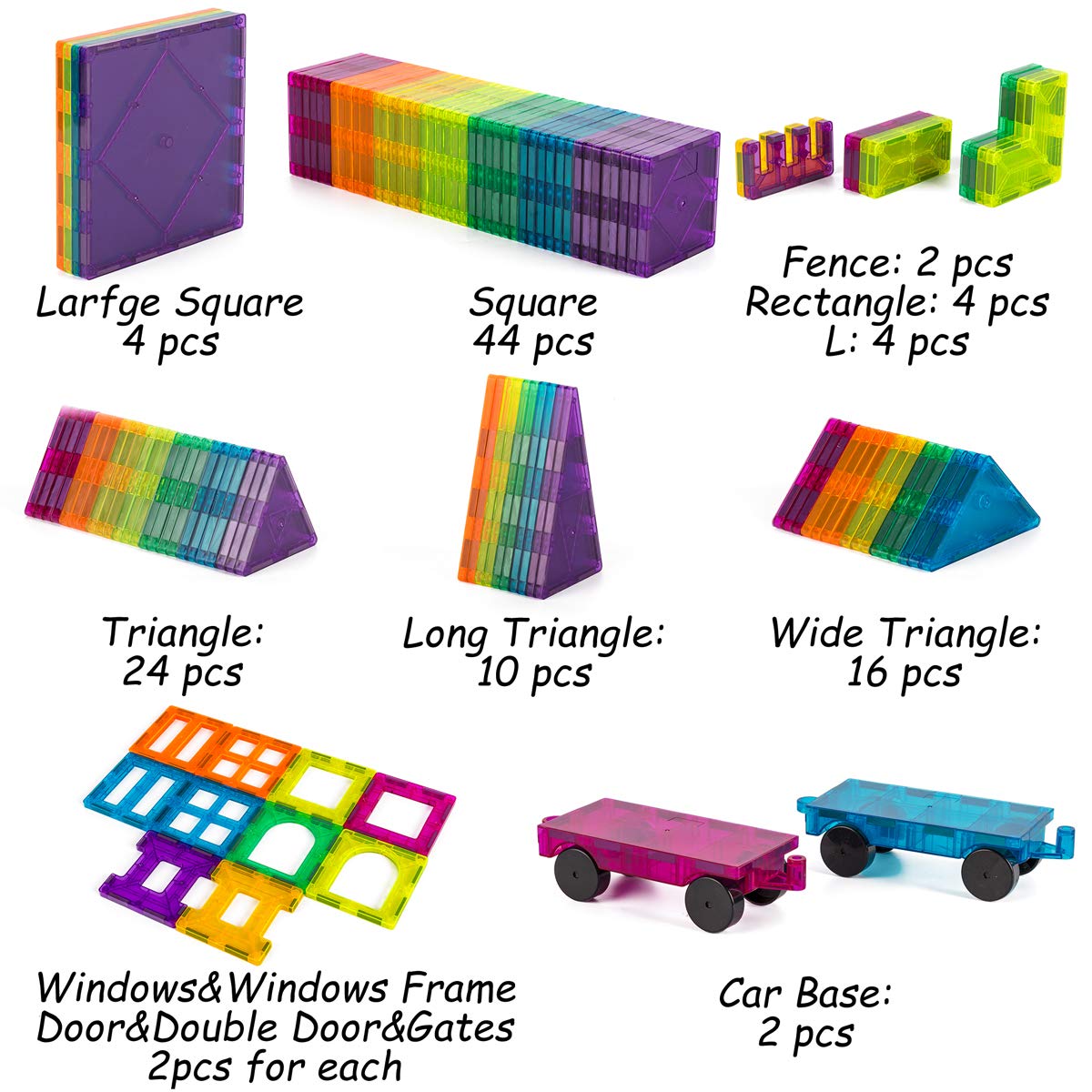 cossy Kids Magnet Toys Magnetic Tiles, 120 PCs Magnetic Building Blocks, Educational Toys for Kids Children with 2 Car Sets