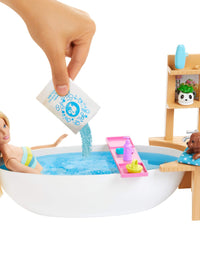 Barbie Fizzy Bath Doll & Playset, Blonde, with Tub, Fizzy Powder, Puppy & More, Gift for Kids 3 to 7 Years Old
