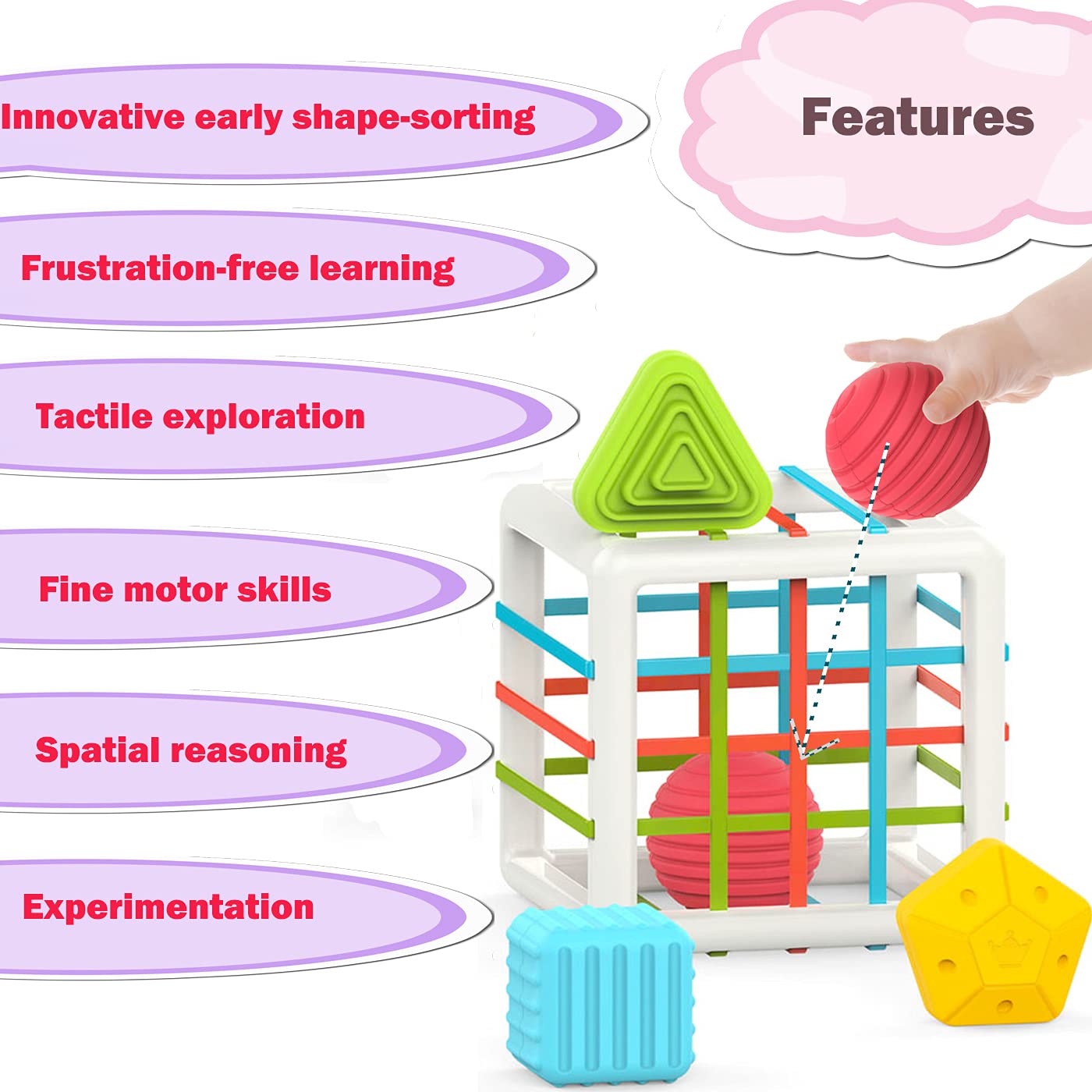 Toys for 1-2 Year Old Boy Girl,Baby Sorter Toy Colorful Cube and 6 Pcs Multi Sensory Shape,Learning Toys for Girls Boys Gifts Age 1-3,Montessori Toys for 1 Year Old,Toddler Toys