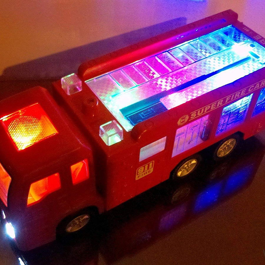WolVolk Electric Fire Truck Toy with Stunning 3D Lights and Sirens, goes Around and Changes Directions on Contact - Great Gift Toys for Kids