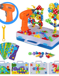 224 Piece STEM Building Toys for Kids 4 5 6 7 8 Year Old, Trendy Bits Drill Puzzle with Screwdriver Tool Set, Mosaic Drill Set for Boys and Girls Ages 4-8
